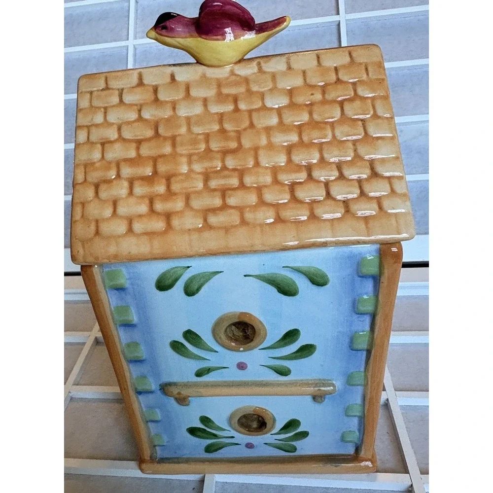 Vintage Kitchen 70's‎ Cottagecore Bird House Ceramic Village Cookie Jar Canister